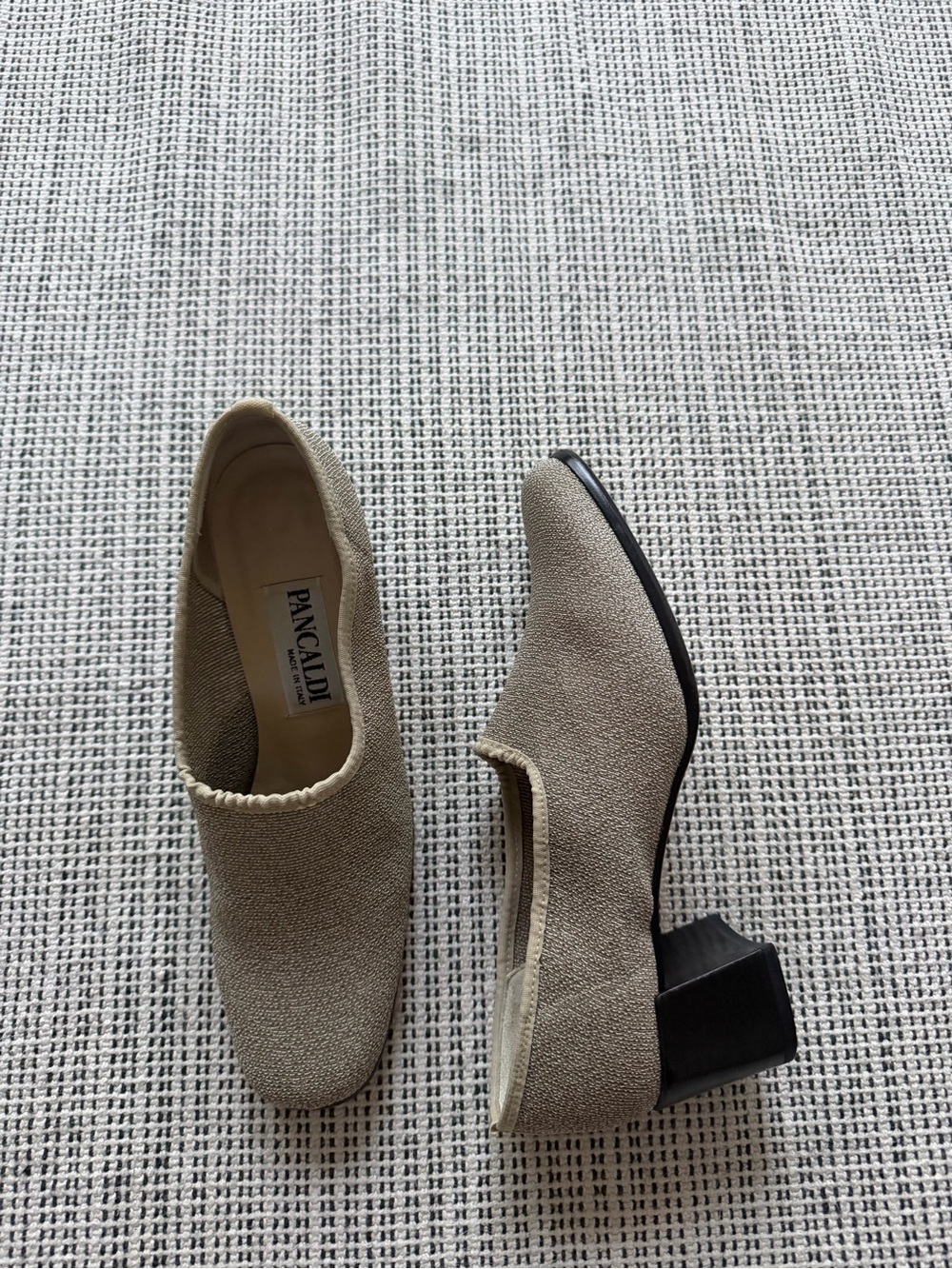 Pancaldi Italy Vintage Neutral Knit Block Heel Square Toe Pumps Women's Size 6